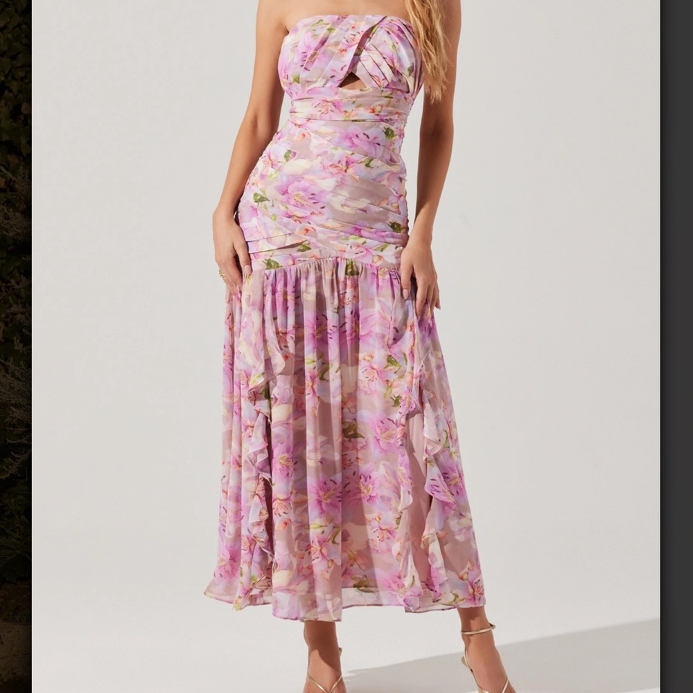 ASTR The Label Floral Strapless Maxi Dress